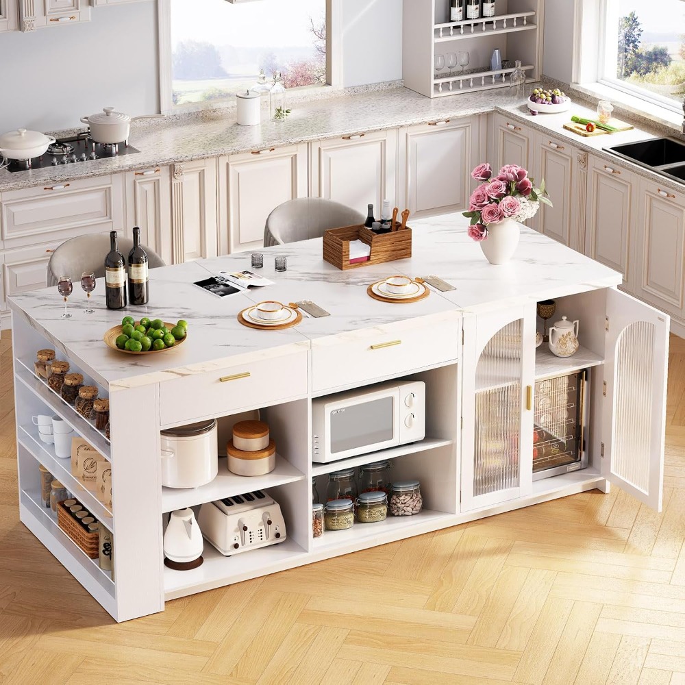 Kitchen Uncle - 71' Large Kitchen Island with Storage,