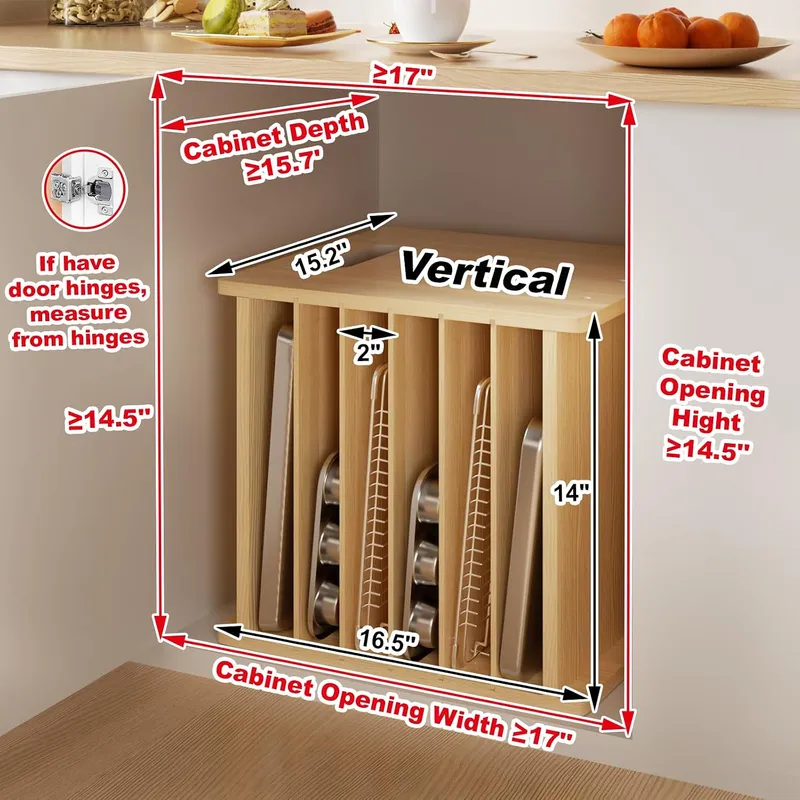 7 Tier Wooden Tray Dividers fo - огляд і ціна Kitchen Cabinet Baking Sheet Organizer