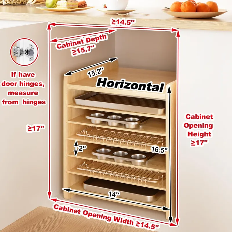 7 Tier Wooden Tray Dividers fo - огляд і ціна Kitchen Cabinet Baking Sheet Organizer