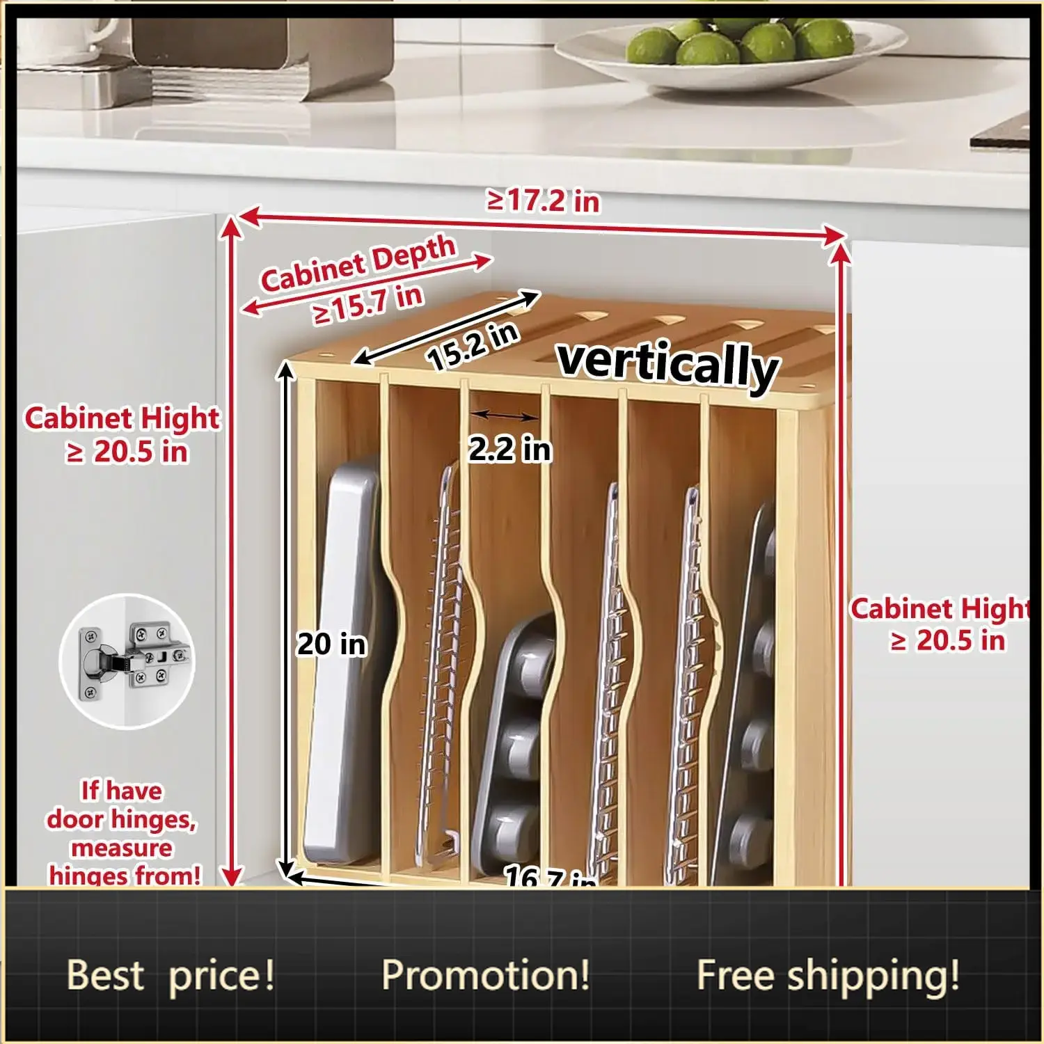 Wooden Tray Dividers for Cabin - огляд і ціна Kitchen Cabinet Baking Sheet Organizer
