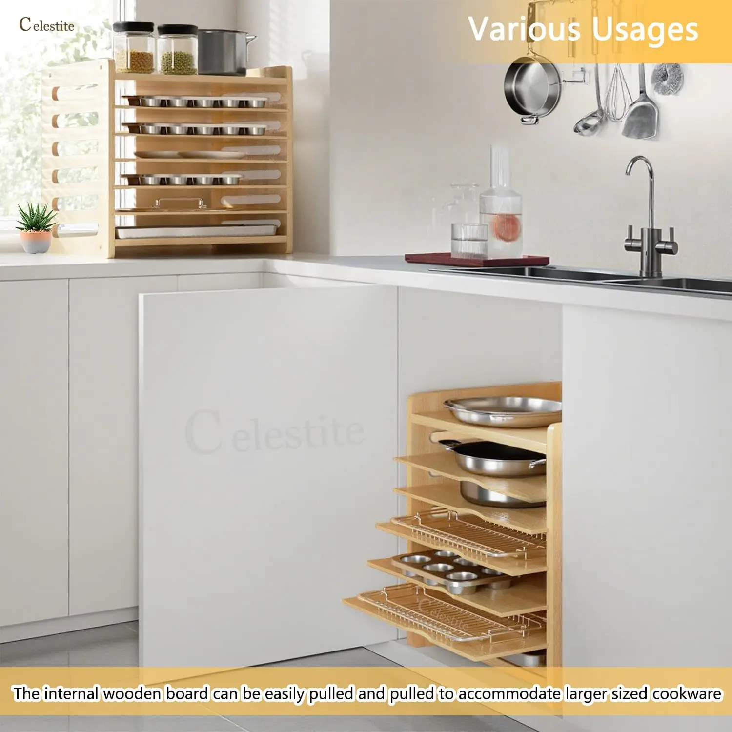 Wooden Tray Dividers for Cabin - огляд і ціна Kitchen Cabinet Baking Sheet Organizer