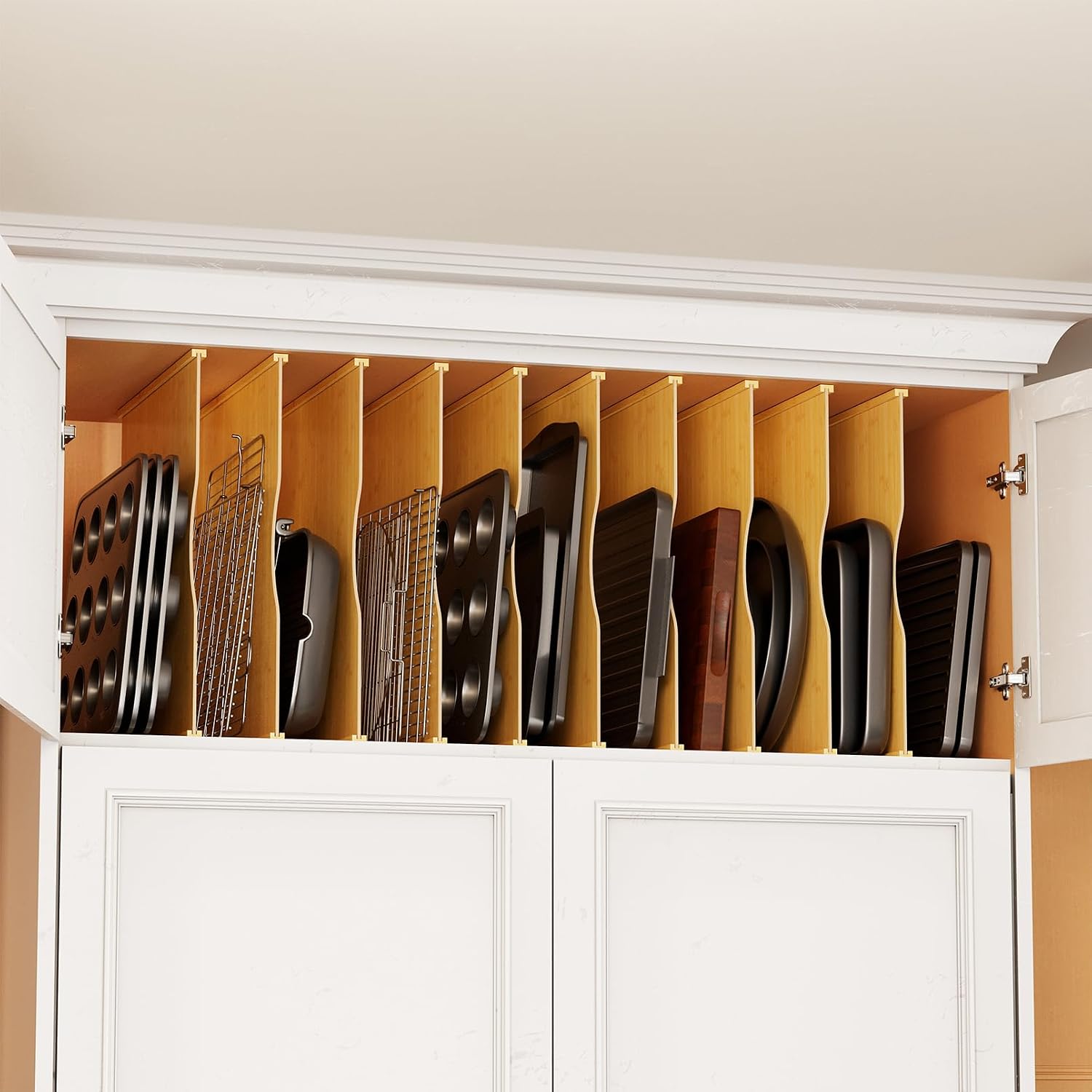 10 Pack Bamboo Tray Dividers f - огляд і ціна Kitchen Cabinet Baking Sheet Organizer